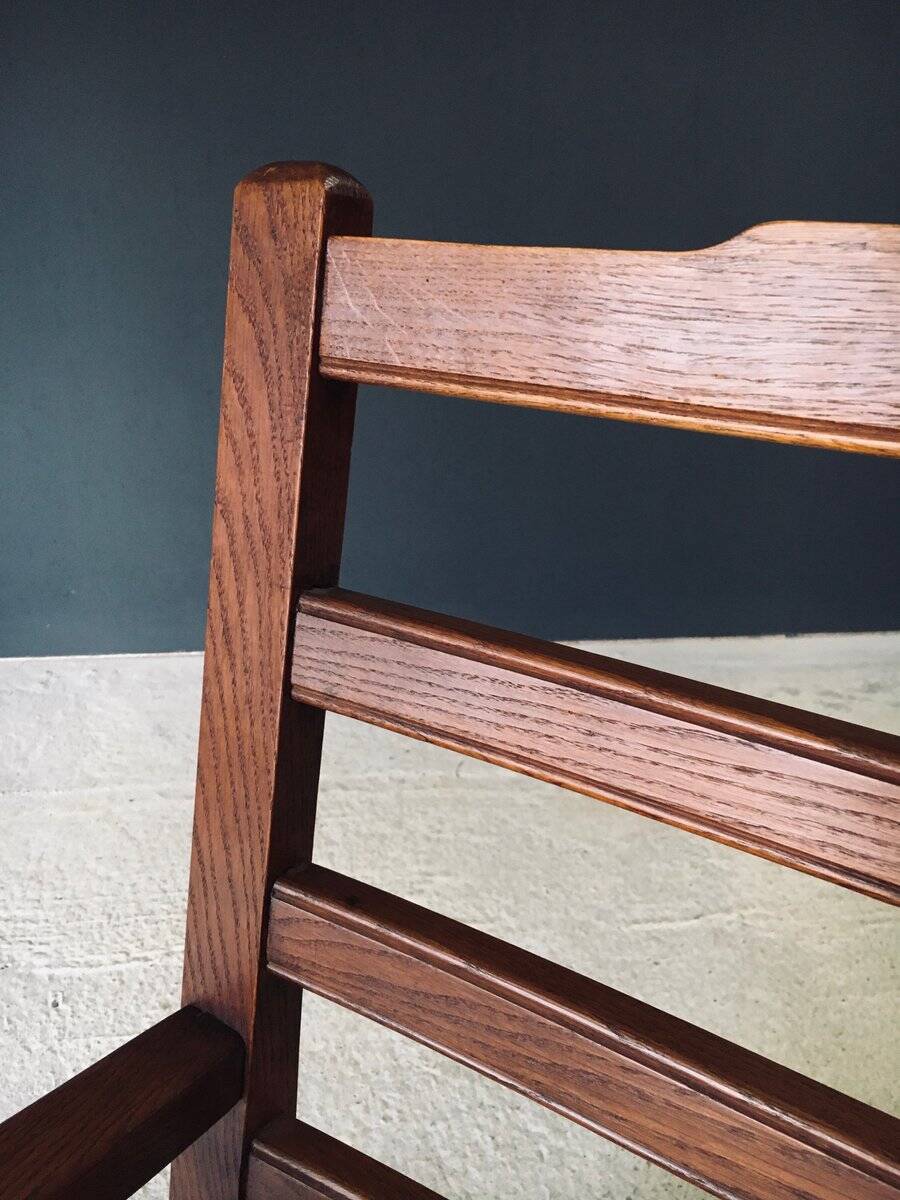 Rustic Oak & Rush Armchair, France, 1930s