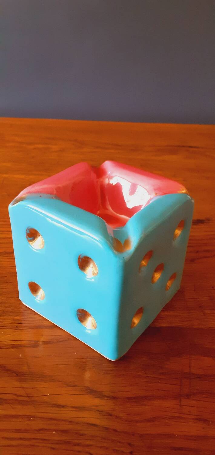 Dice-shaped ashtray in Vallauris ceramic from the 50s