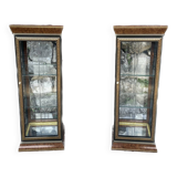 Pair of display cases in magnifying glass and black & gold lacquer, 20th century period