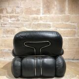 Paire de fauteuils en cuir noir d'Adriano Piazzesi