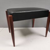 Footstool with teak wood legs and black skai (imitation leather) 1970s