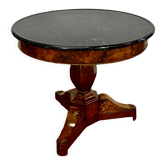Table period Napoleon III, marble top, Mahogany, marquetry of flowers.