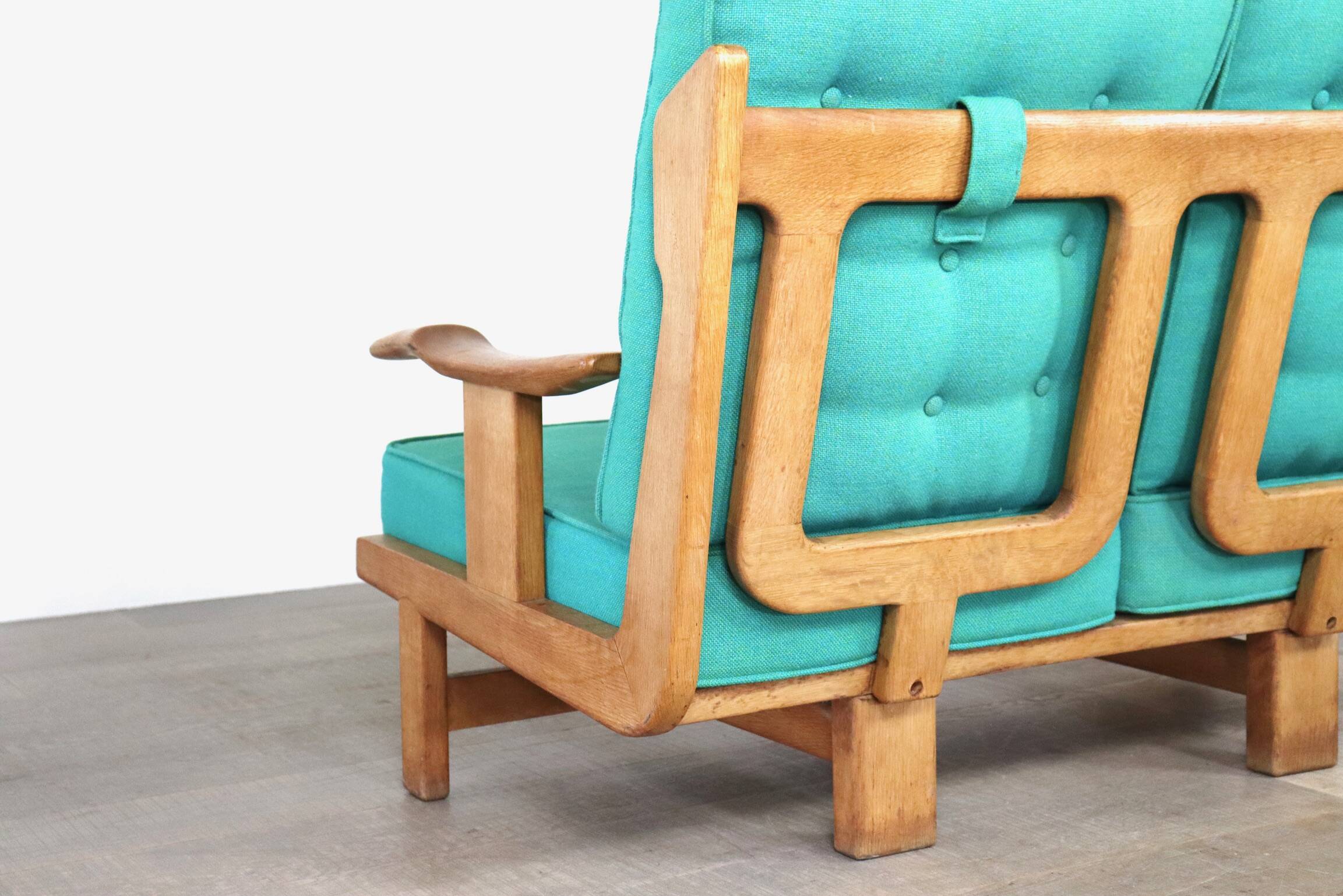 Rare Guillerme & Chambron Solid Oak Sofa, France 1960s