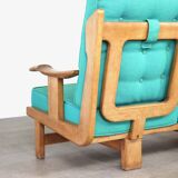 Rare Guillerme & Chambron Solid Oak Sofa, France 1960s