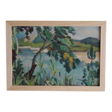 Oil on panel with an old cropped landscape