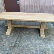 Large stripped monastery table in raw solid oak 225cm 1970