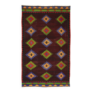 Turkish Kilim Yuruk Vintage 175x315 cm Geometric Red Green Purple