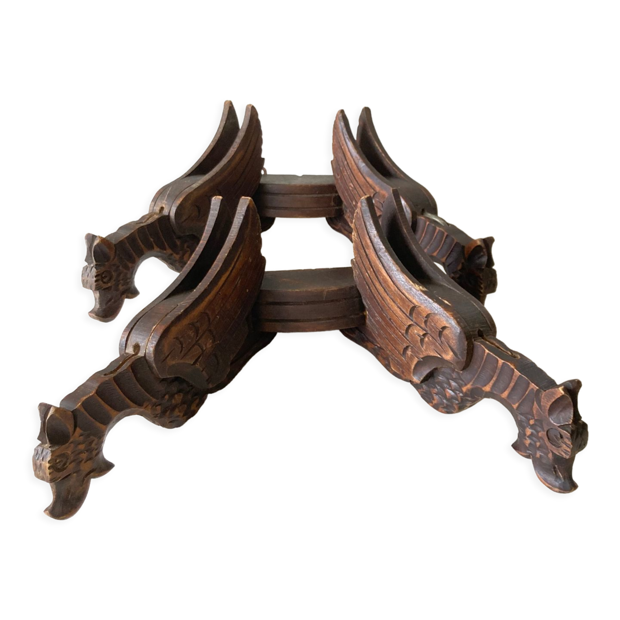 Pair of winged dragon sconces in carved wood