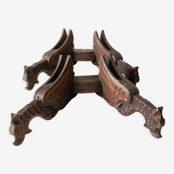 Pair of winged dragon sconces in carved wood