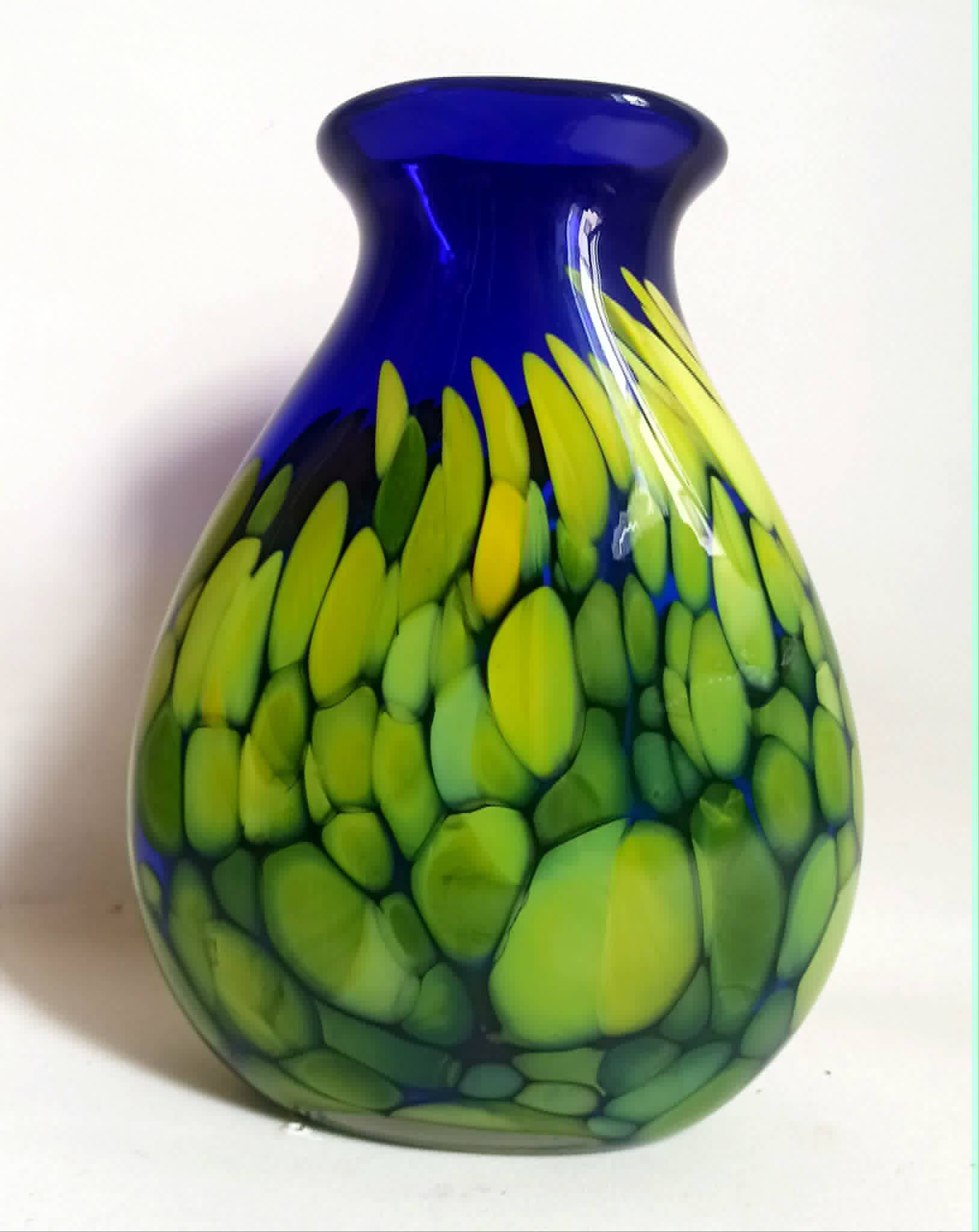 Cobalt blue vase with yellow inclusion Height 33 cm