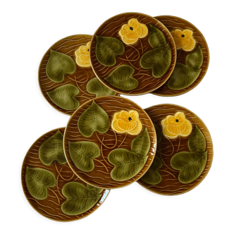 Set of 6 vintage Sarreguemines barbotine dessert plates
