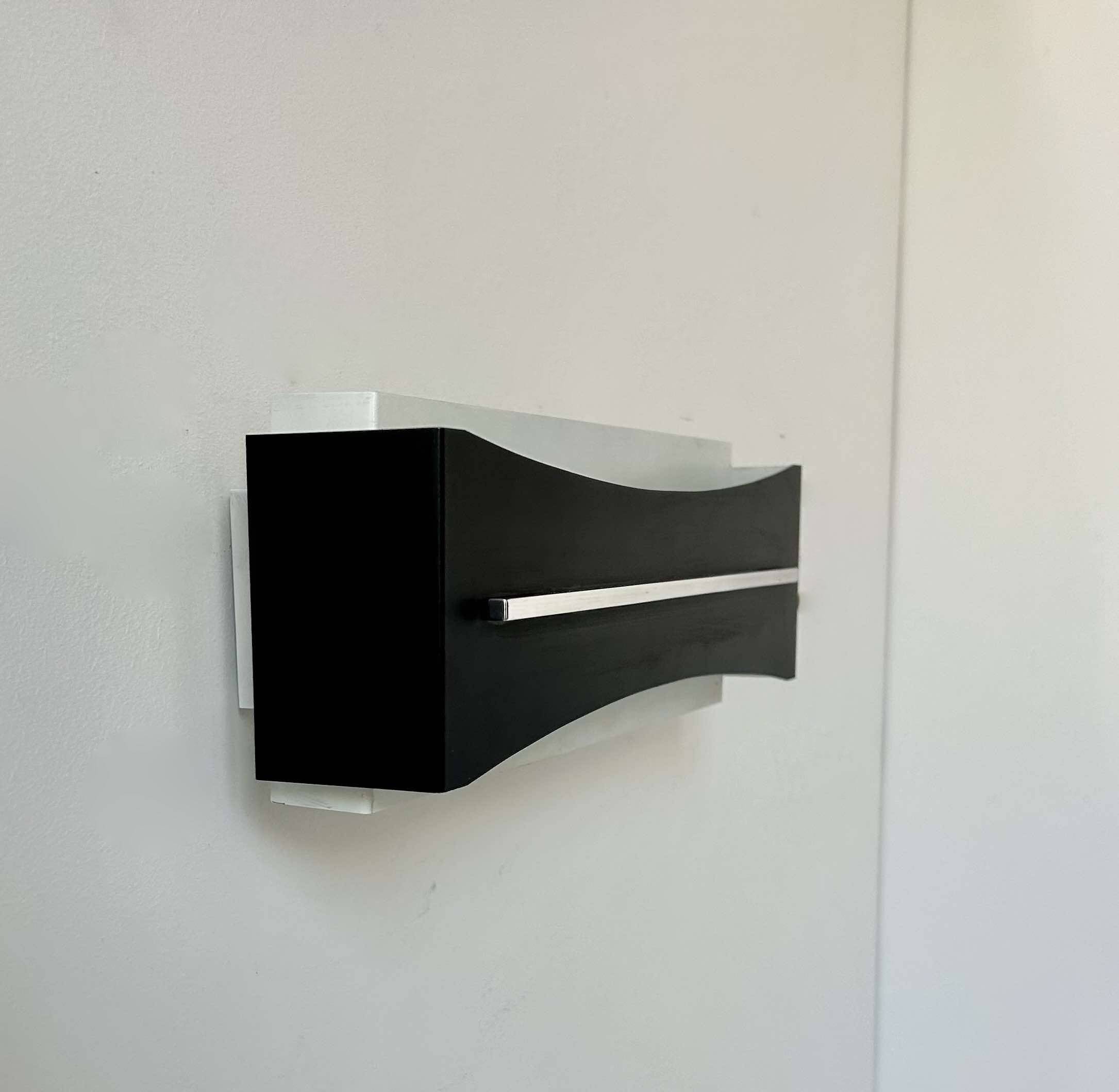Vintage modernist wall lamp, black, white and chrome, France 1960