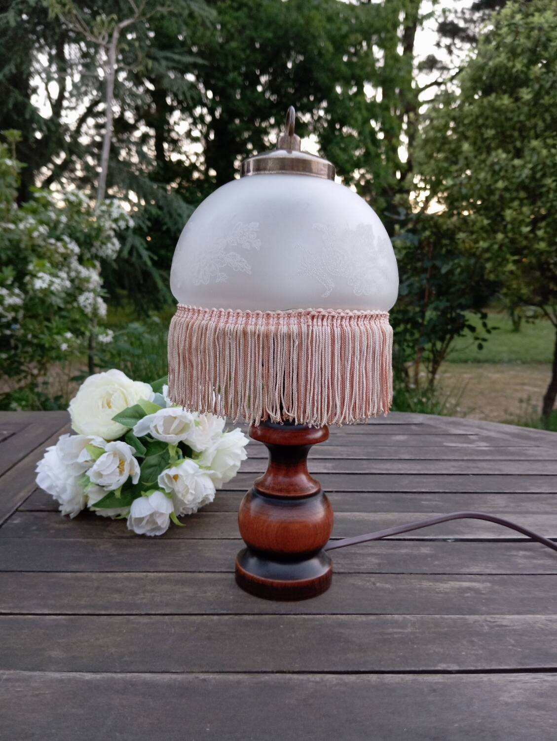 Lampe de chevet vintage romantique verre à franges