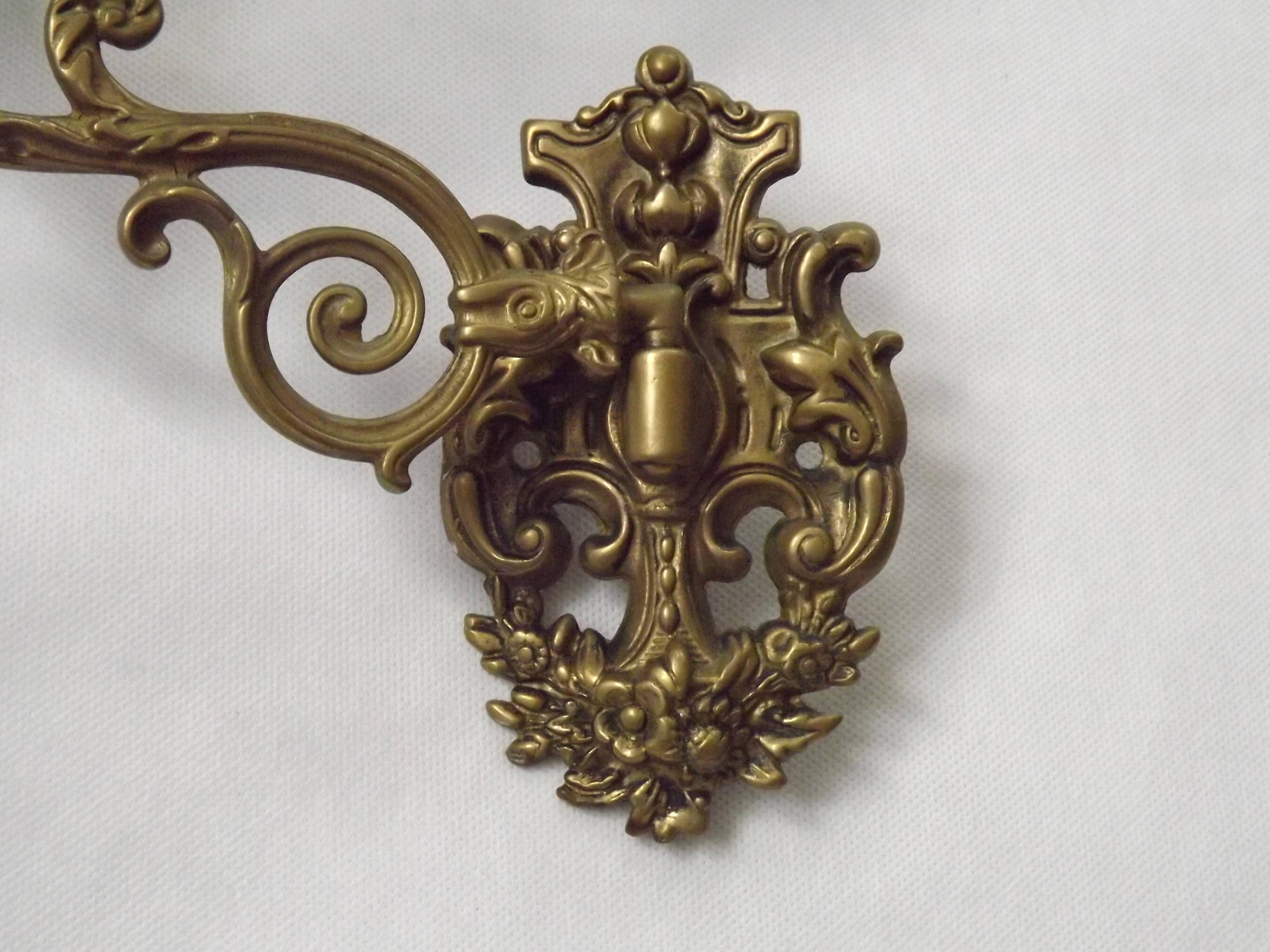 Pair Early 20th Century Rococo Revival Brass 5 Light Candle Wall Sconces