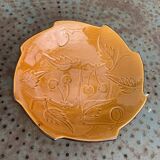 Enameled ceramic fruit bowl signed POET LAVAL, Drome France, with summer fruits