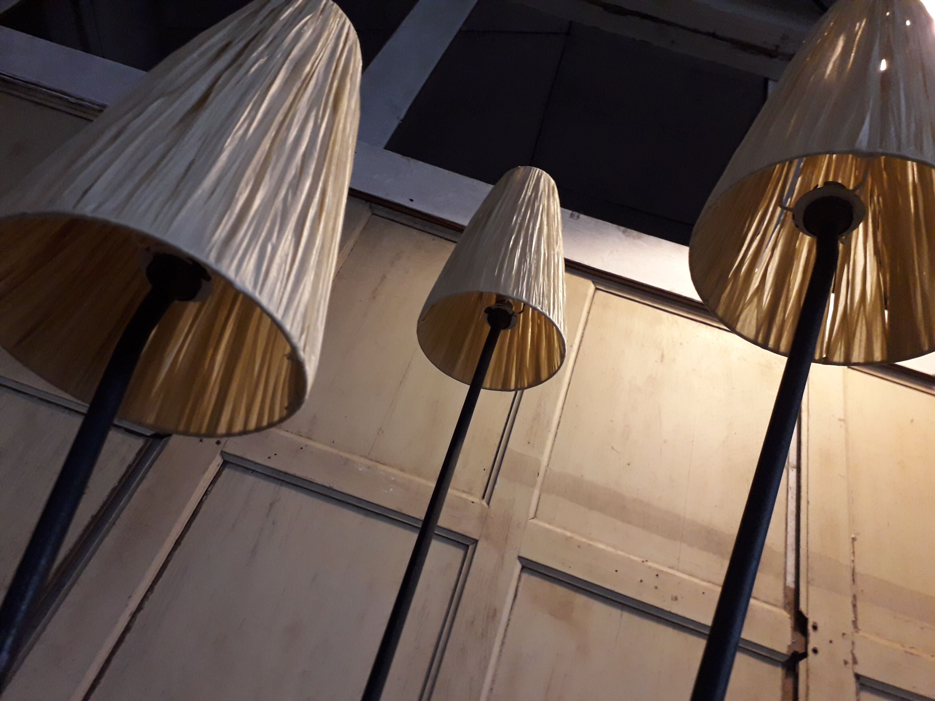 Floor lamp 3 branches 1950 in metal and raffia