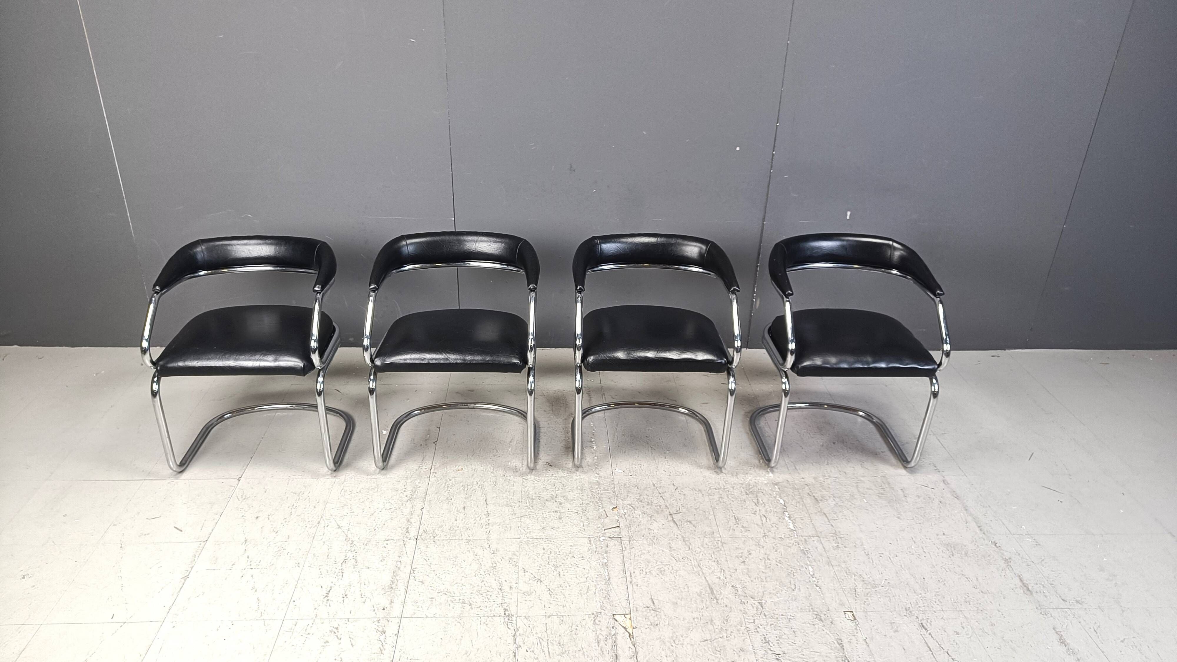 Vintage chrome and leatherette cantilever dining chairs by Giotto Stoppino,