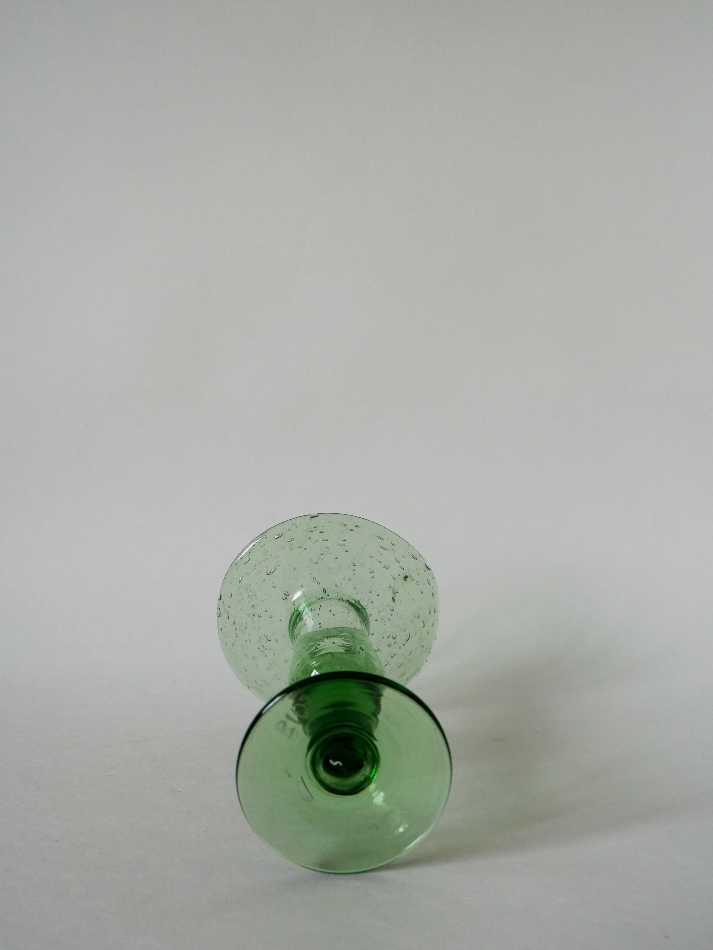 blown glass candle holder signed Biot green 1960-1970