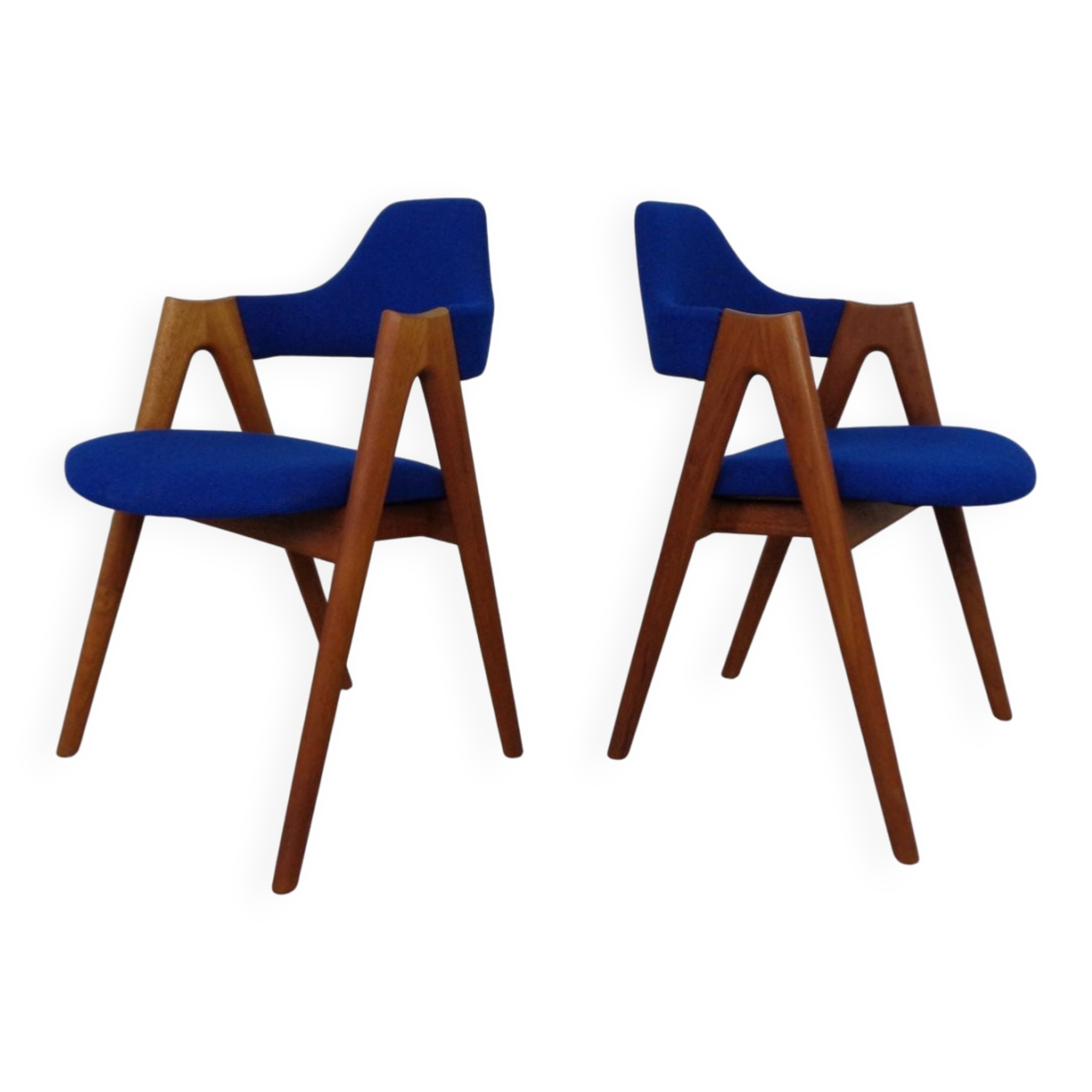Set of Compass Chairs in Teak and Kvadrat Hallingdal 65 by Kai Kristiansen for Schou Andersen, 1960s