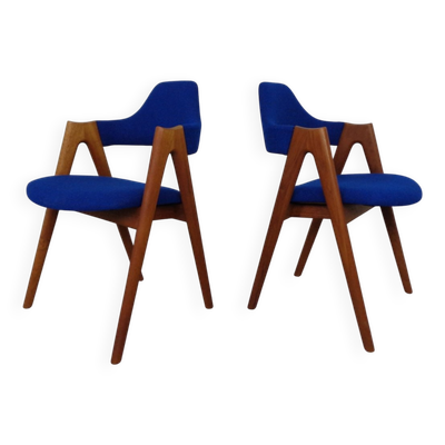 Set of Compass Chairs in Teak and Kvadrat Hallingdal 65 by Kai Kristiansen for Schou Andersen, 1960s
