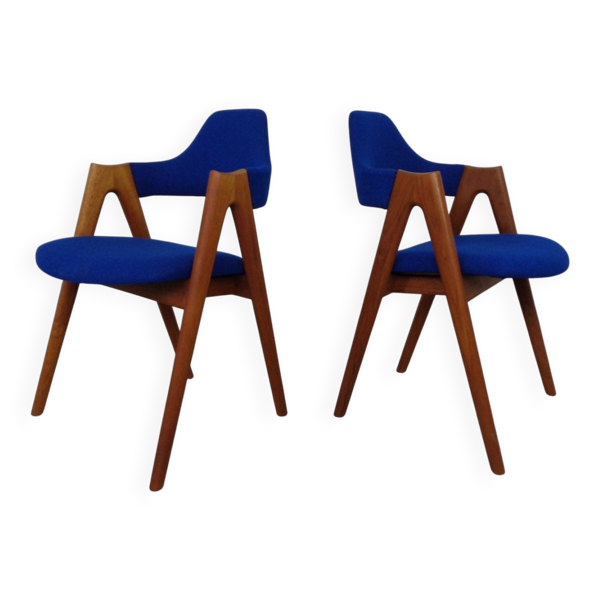 Set of Compass Chairs in Teak and Kvadrat Hallingdal 65 by Kai Kristiansen for Schou Andersen, 1960s