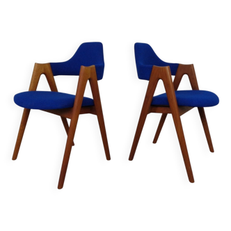 Set of Compass Chairs in Teak and Kvadrat Hallingdal 65 by Kai Kristiansen for Schou Andersen, 1960s