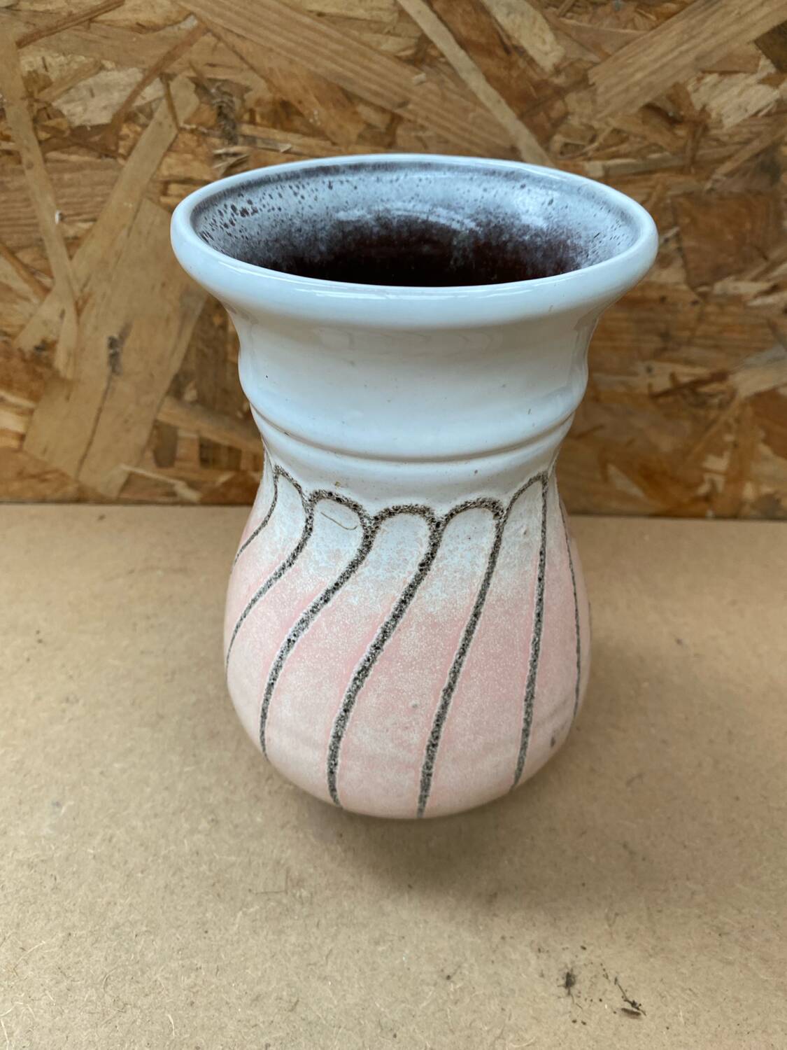 Antique strehla vase pink & white ceramic 1959 west germany vintage