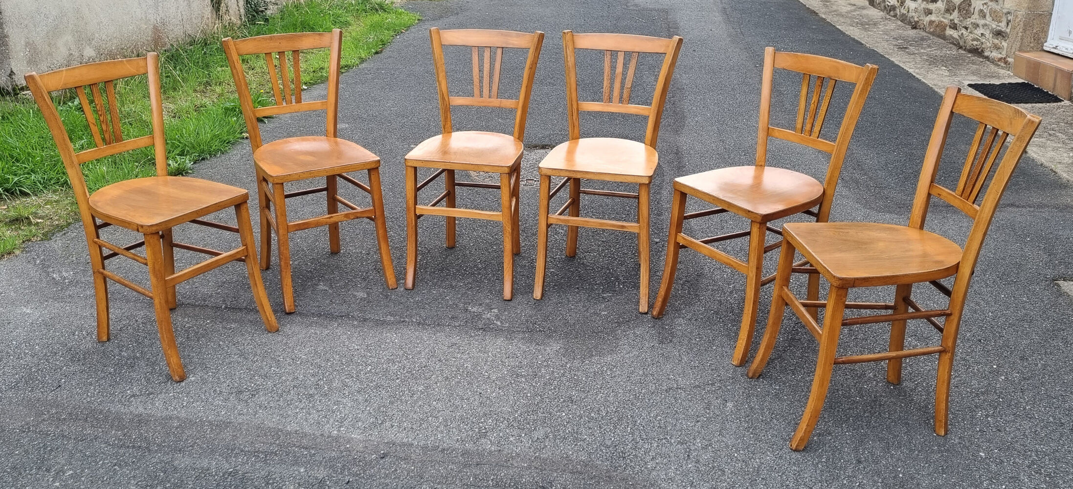 6 Luterma bistro chairs, blond wood, vintage, 50s