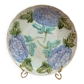 Antique majolica plate – Raised decoration of mauve hydrangeas – Art Nouveau