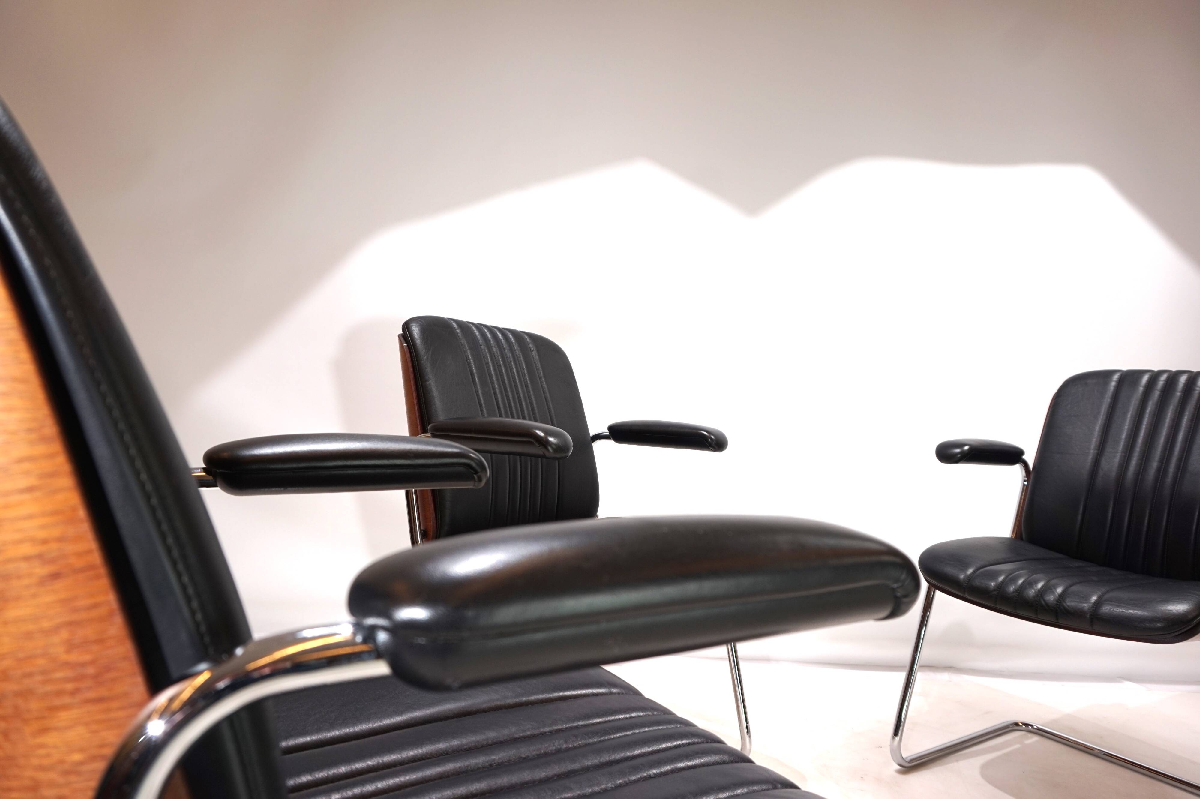 Set of 4 Martin Stoll Leather Dining/Conference Chairs by Professor Karl Dittert