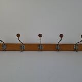 Czechoslovak Midcentury Wooden and Metal Wall Coat Rack, 1960s