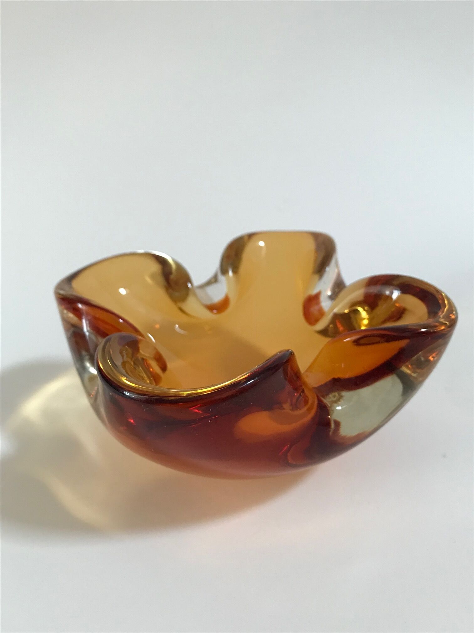 Orange lined glass ashtray, Flavio Poli for Seguso, 1960