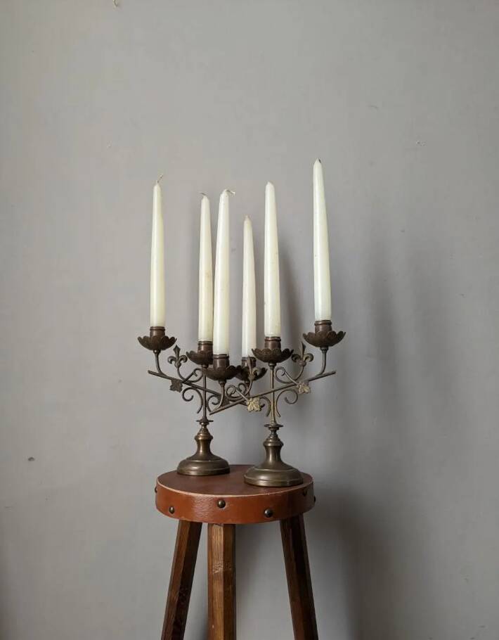 Pair of baroque country candlesticks ivy fleur-de-lys