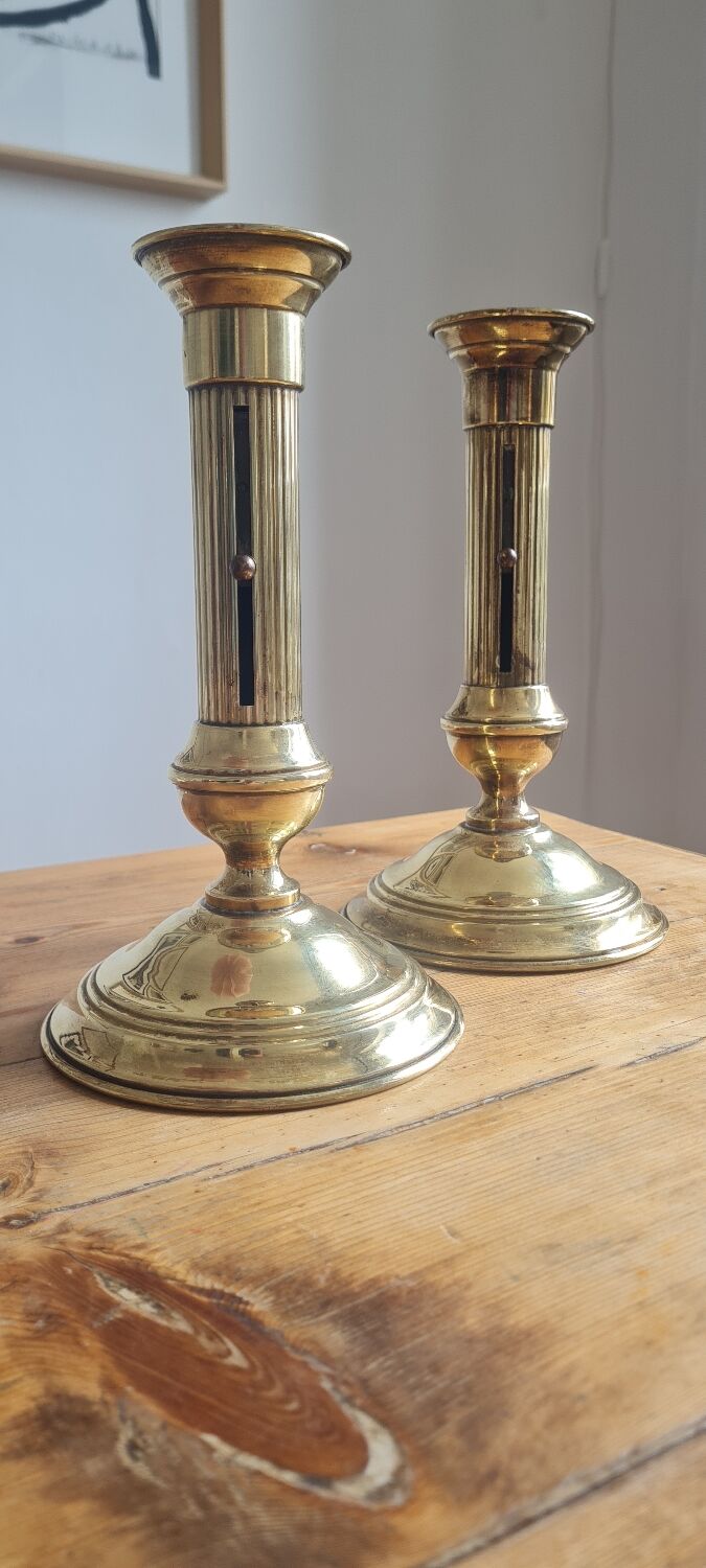 Pair of brass candle holders