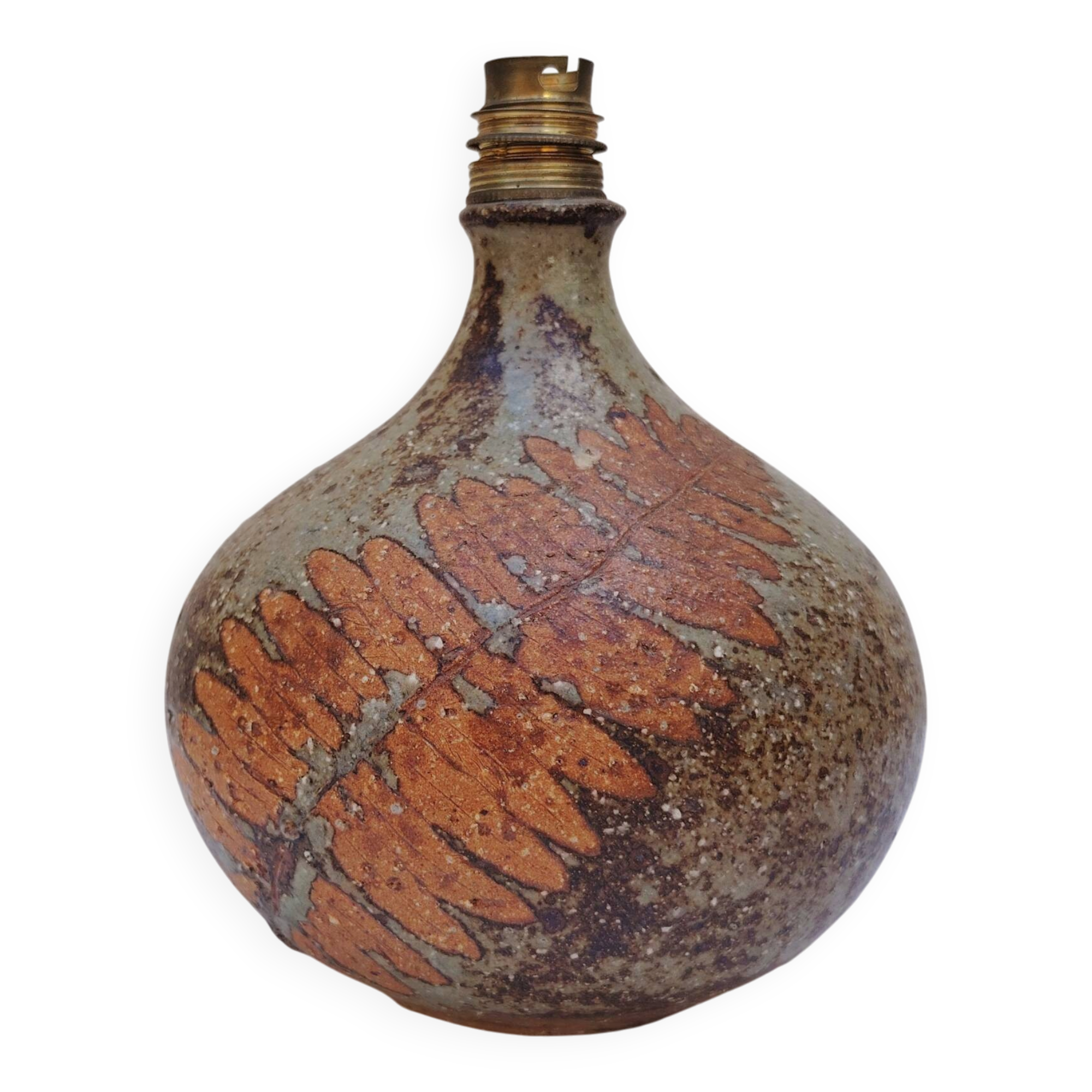 Pied de lampe en grès pyrité, fougère, Alain Blanchard, vintage