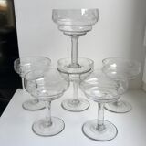 Set of 6 small champagne glasses in crystal engraved 50s