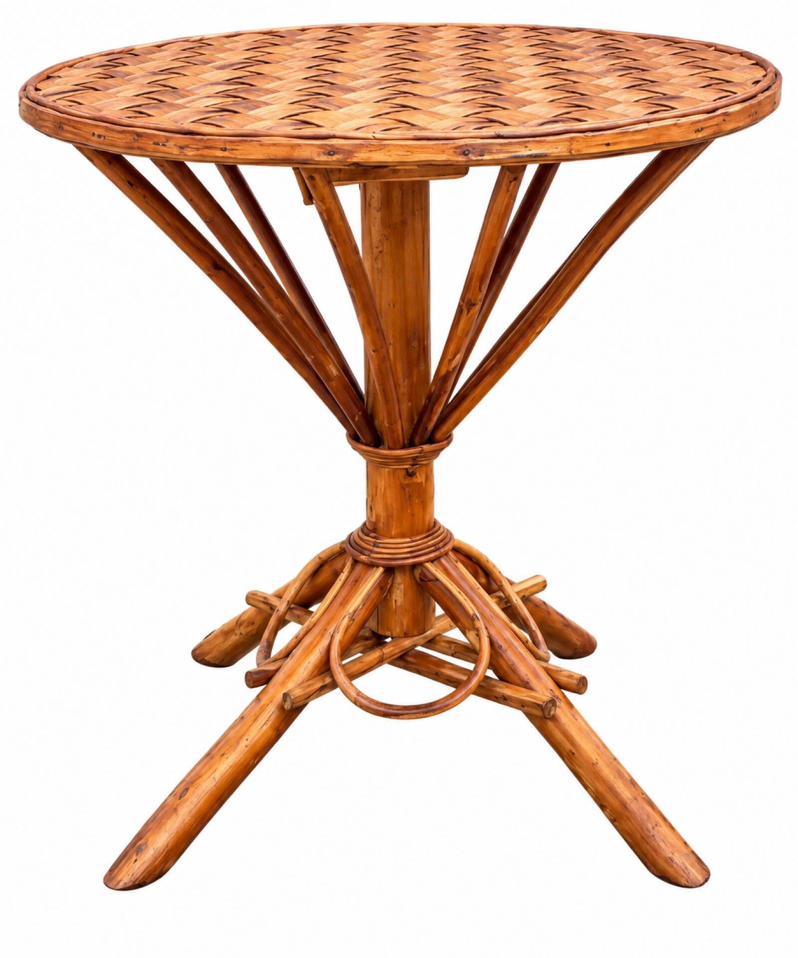 Ensemble de jardin vintage en rotin tressé –table ronde et 4 fauteuils