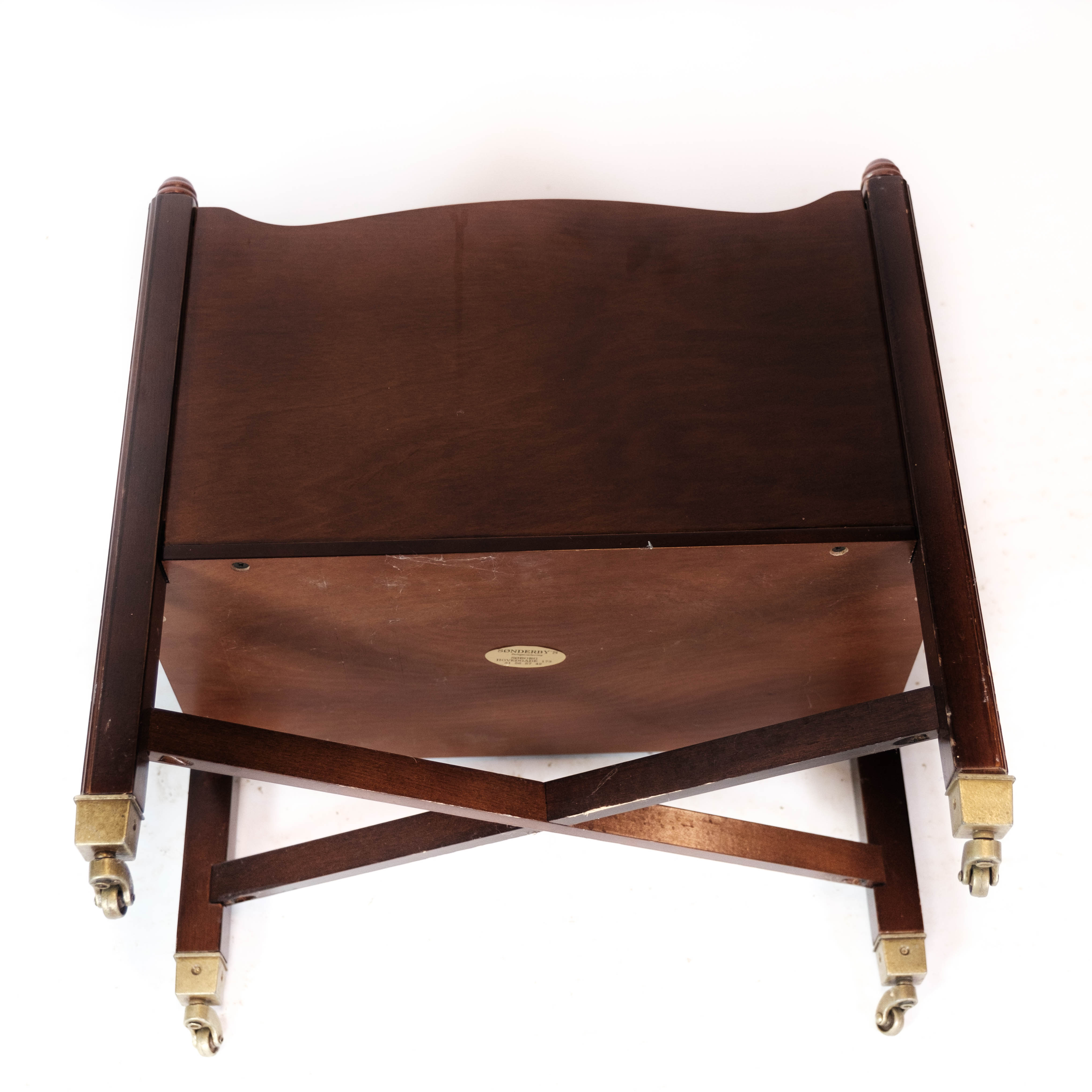 Newspaper holder of mahogany decorated with brass of Danish design, 1960s