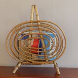 Magazine rack, wicker and rattan of the 1960