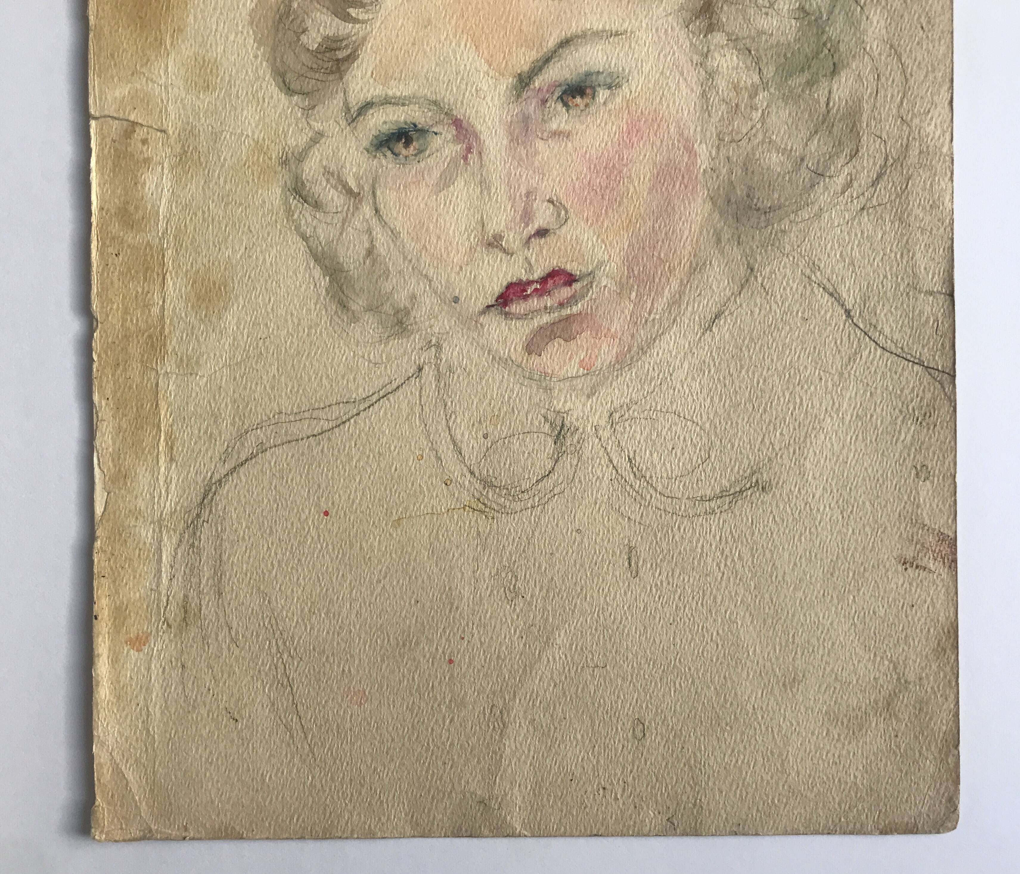 Portrait of a woman, 1950s/1960s. Watercolor and graphite on paper