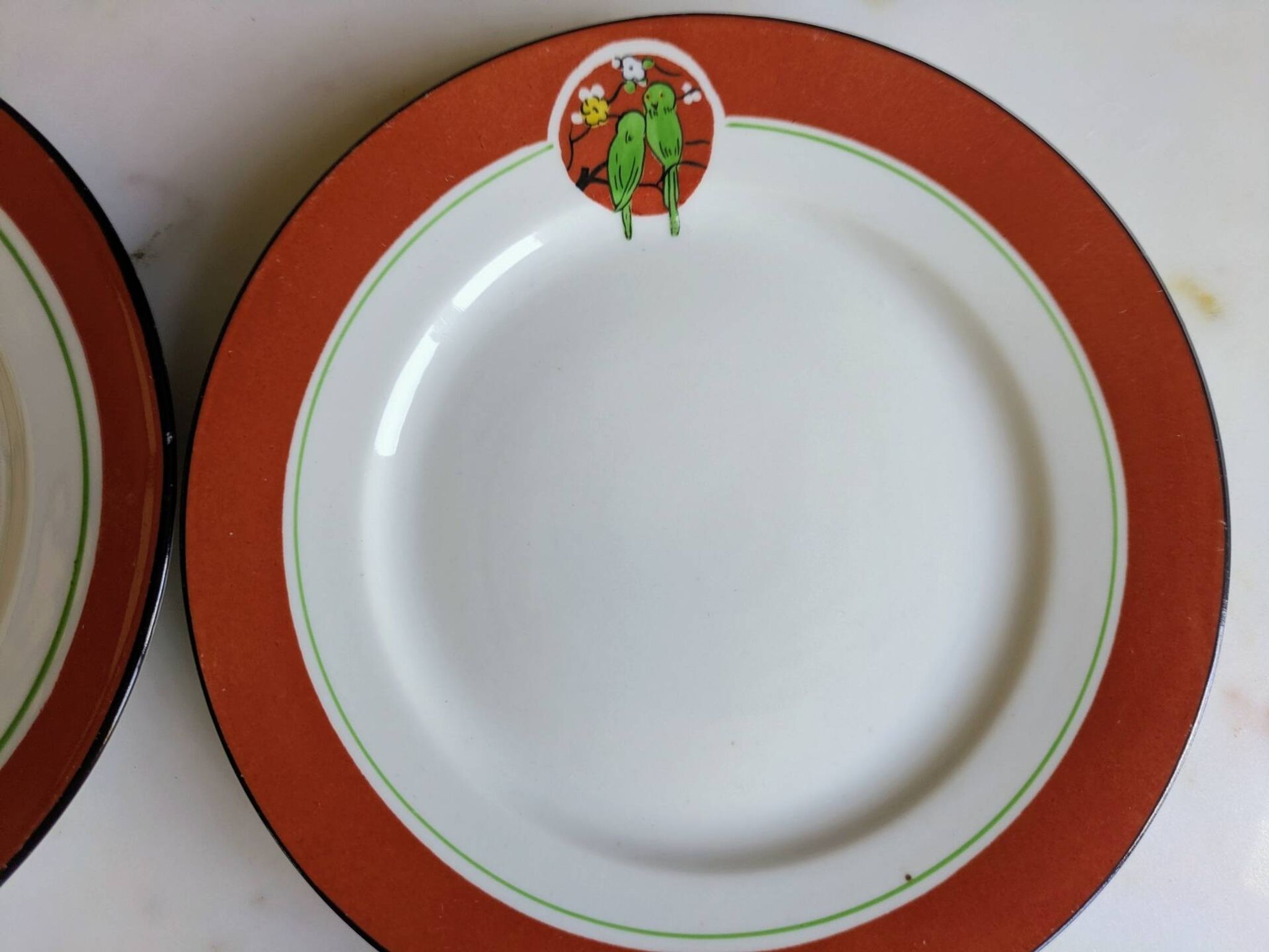 Art Deco dessert plates Henri Delcourt / Boulogne sur Mer / parakeet