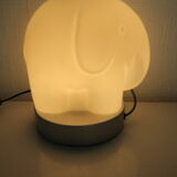 Vintage Elephant Light Lamp James Poki glass opalin base alu brushed