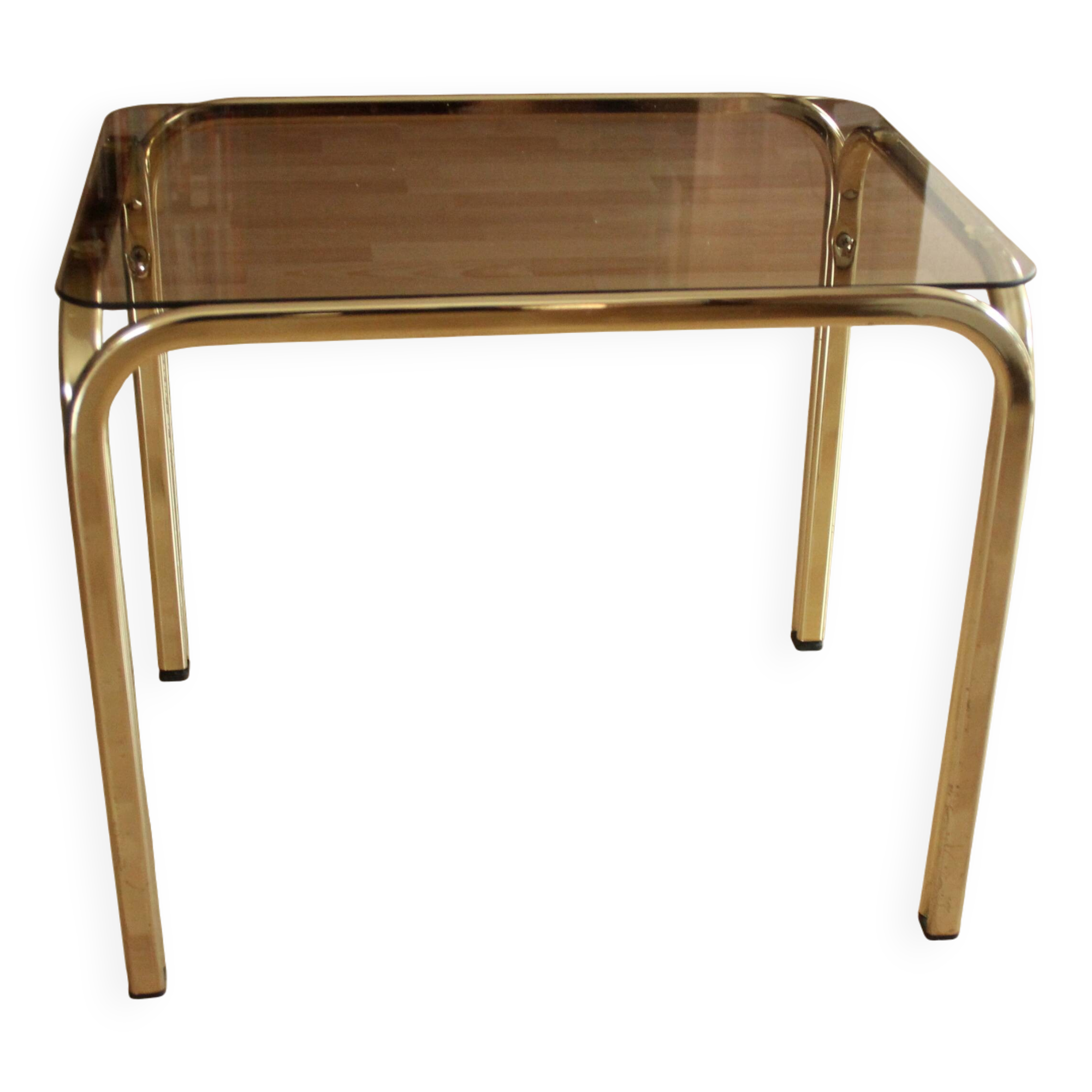 Brass side table with smoked glass plate - Vintage