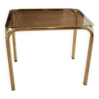 Brass side table with smoked glass plate - Vintage