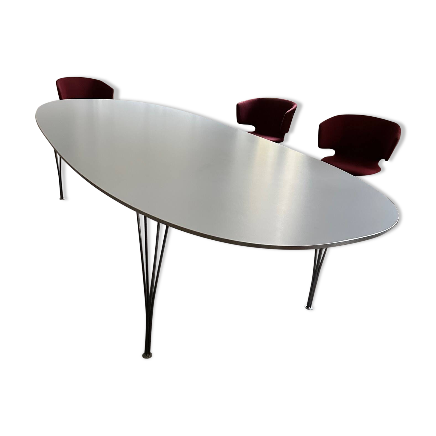 Fritz Hansen Superellipse table numbered 3m/1.30m, grey, chrome legs