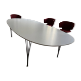 Table Superellipse Fritz Hansen numérotée 3m/1,30 m,  gris, pieds chromés
