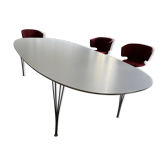 Fritz Hansen Superellipse table numbered 3m/1.30m, grey, chrome legs