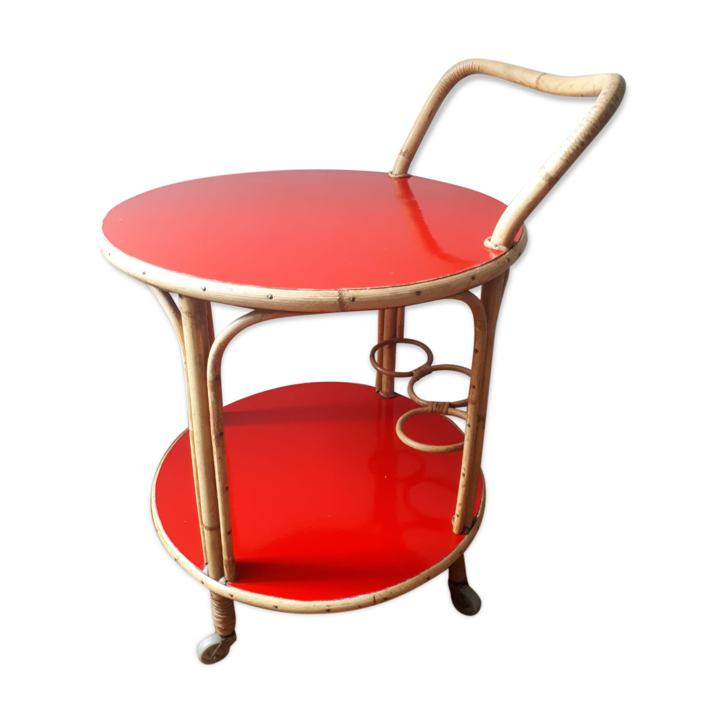 Bamboo and formica wheels serving table