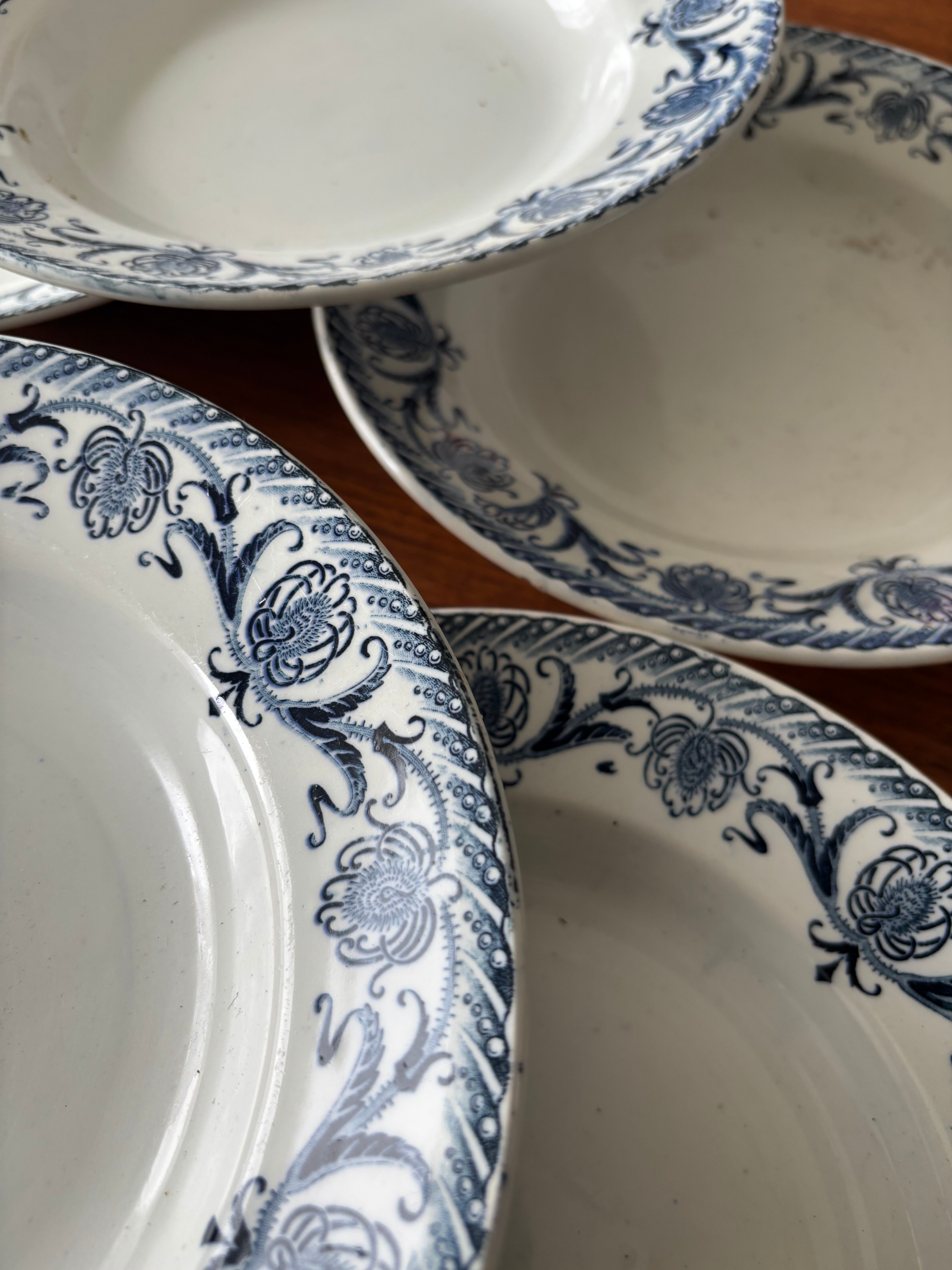 Set of 6 deep plates, ironstone, Moulin des Loups model Cardèr.