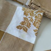 Nappe et 8 serviettes vintage – tons caramel et moutarde dorée
